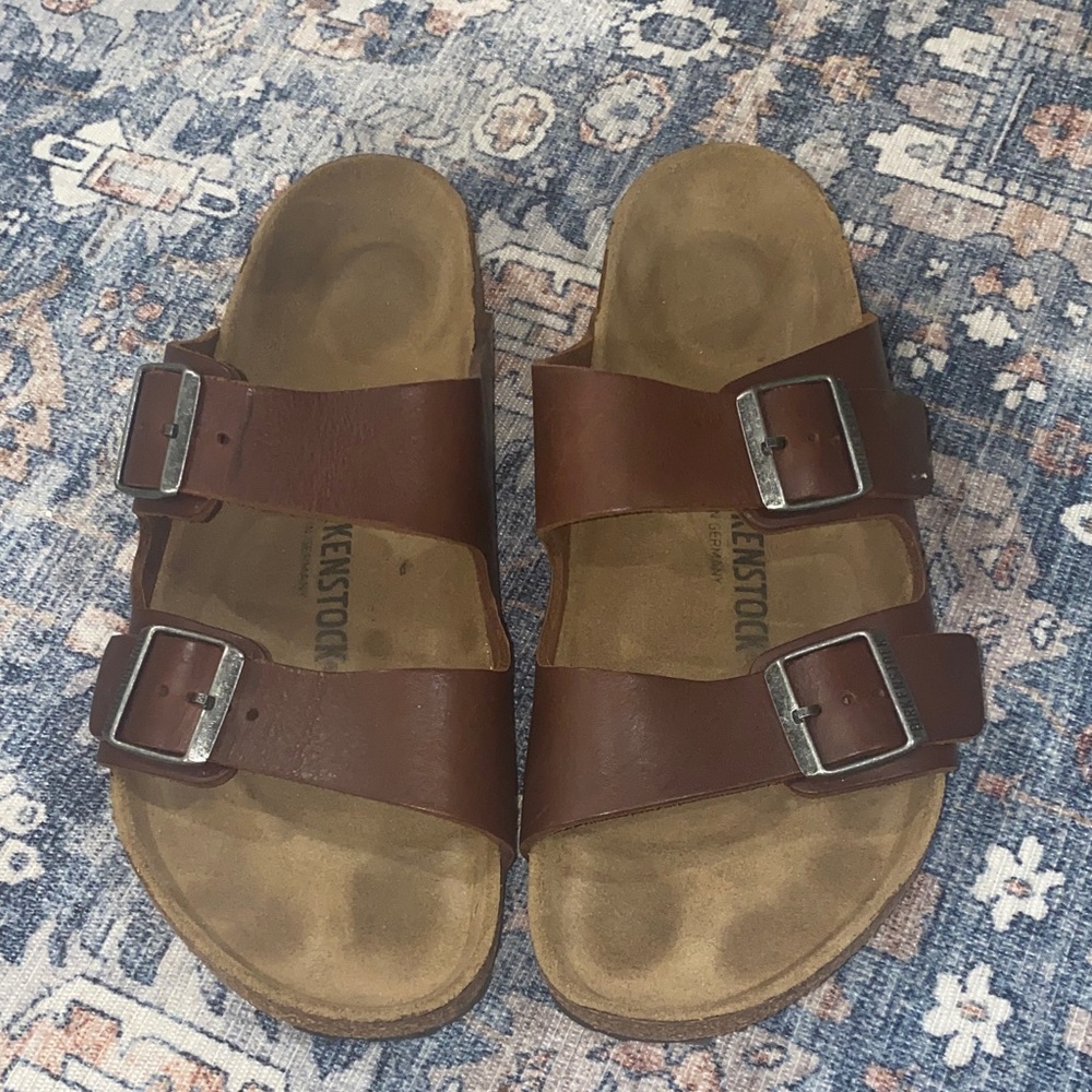 Birkenstock Brown Leather Sandals with Silver Buckles